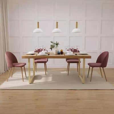 Industrial Mango & Brass Dining Set 150cm - 6 Seater Pink Velvet Chairs • £804.64