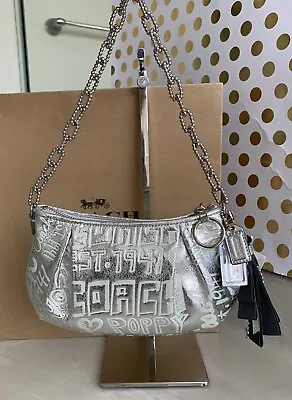 $159.20 • Buy Nwt Coach Poppy Lmtd Ed Etched Silver Metallic Story Patch Satchel Bag 15892