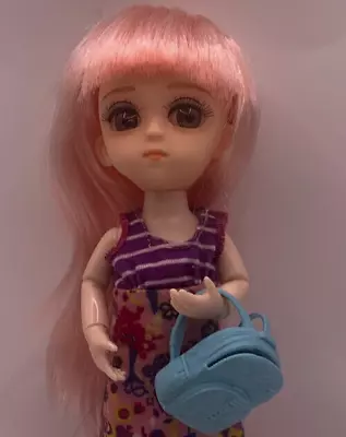 BJD Mini 6” Girl Doll 1/8  Pink Hair Small Unknown Brand Ball Jointed Plastic E • $20