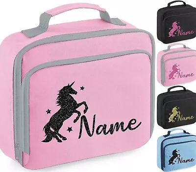 Personalised Lunch Bag Childrens Unicorn Glitter School Insulated Snack Box Gift • £10.45