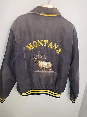 Vintage Rennoc MONTANA Elk Cowboys Ranch Corduroy Jacket Brown Size LRG Made USA • $70