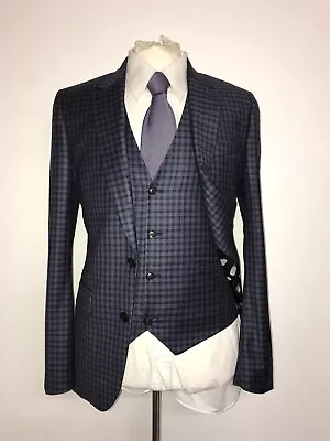 PAUL SMITH Soho -Slim BLUE Check 3 PIECE WOOL SUIT - 36 Reg - W30 L33 -WORN ONCE • $311.26