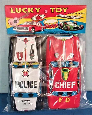 Tin Emergency Cars ~ Police Car & Fire Chief ~ 1960’s ~ Japan Import ~ 6 Inches! • $17.49