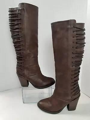 Mossimo Tall Boots Brown Aleah Back Lace Knee High Womens Size 8 Side Zipper 324 • $19.99