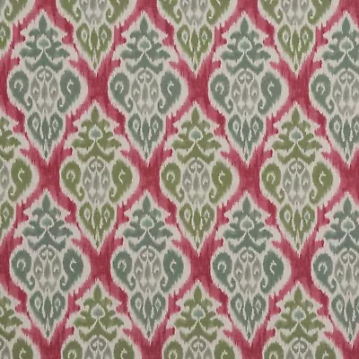 Arlo Olive Fuchsia Ikat Fabric 100% Cotton Tribal Curtains Cushions Per Metre • £1.79