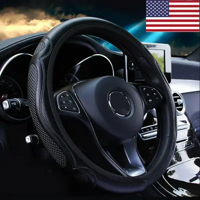 $8.99 • Buy Black Leather Car Steering Wheel Cover Breathable Anti-slip Car Accessories NEW