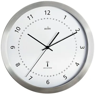 £45 • Buy Acctim Kaava Wall Clock Radio Controlled Brushed Aluminium 30cm