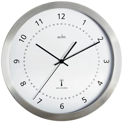 Acctim Kaava Wall Clock Radio Controlled Brushed Aluminium 30cm • £47.95