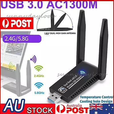 AC1300 USB 3.0 WiFi Wireless Adapter Dongle 802.11ac 5GHz Dual Band 11AC • $18.98