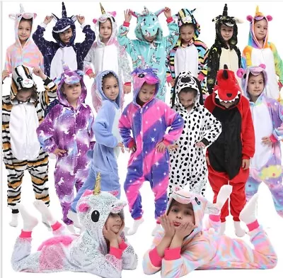 Children Pajamas Girls Boys Flannel Sleepsuit Hoodie Cosplay Party Xmas Gift SW • £13.99