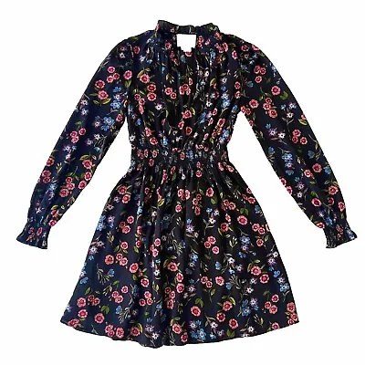 Kate Spade Dress Womens XXS Size 6-8 Floral Black Smock Waist Wild Ones Meadow • $75