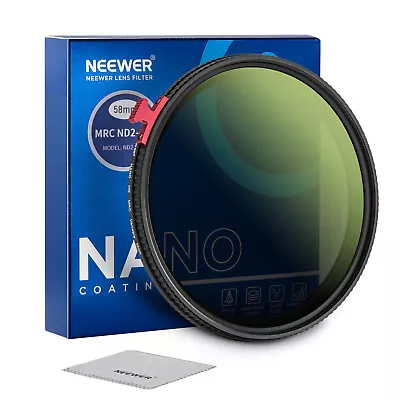 NEEWER 58mm Variable ND Filter(0.3-2.7， 1-9 Stops)ND2-ND400 With Putter • $35.99