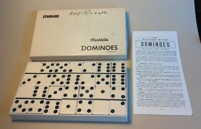 Vintage Standard Marblelike Dominoes No.616 Puremco 28 Piece Set White Tile Set • $25