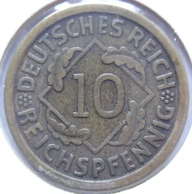 Coin German Reich Weimar Republic 10 Reichspfennig 1929 J IN Very Fine • £9.74