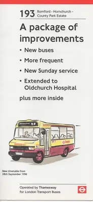 London Transport Bus Timetable - 193 - Romford-county Park Estate - Sept 1996 • £4