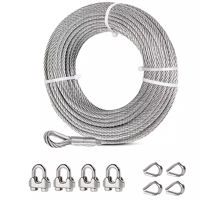 1/4 Stainless Steel Aircraft Cable 50ft Wire Rope 7x 19 Strands Zipline Cable Ma • $65.50