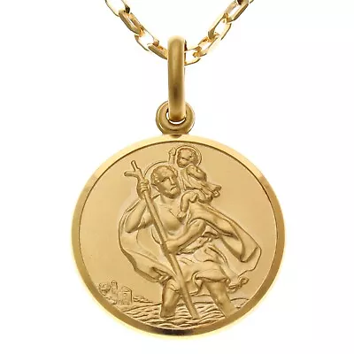 Mens 9ct Gold St Christopher Pendant Necklace With 20  9ct Gold Chain & Box • £449.99