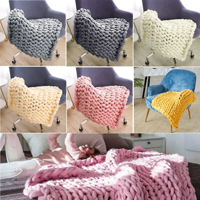 Luxury Woollen Blanket Chunky Cable Knit Hand Woven Bed Sofa Chair Blanket Throw • £30.95