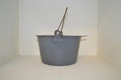 Vintage Gray Graniteware Enamelware Bucket Pail W/Handle • $19.98