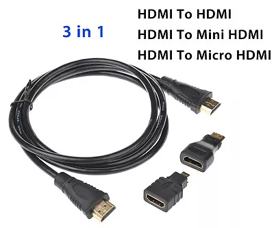 3 In 1 High Speed HDMI To Mini/Micro HDMI Adapter Cable For PC TV PS4 Blu X-Ray • $17.94