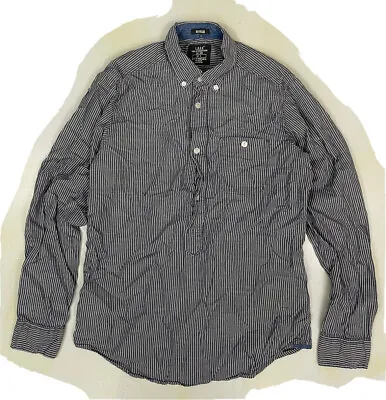 H&M LOGG Popover Shirt Men Small Vertical Stripes Blue Gray Regular Fit Chambray • $12.95