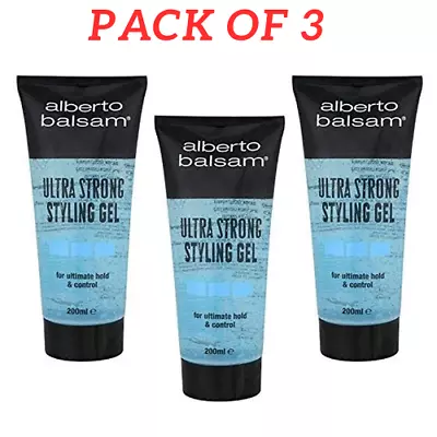 3 X ALBERTO BALSAM ULTRA STRONG STYLING HAIR GEL 200ml Free Shipping • £3.99