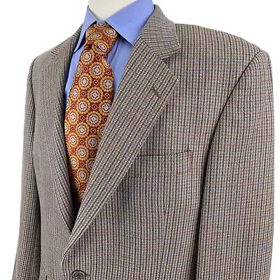 Magee Beige Light Brown Wool Geneva Houndstooth Check Blazer Sport Jacket 42R • $74.99