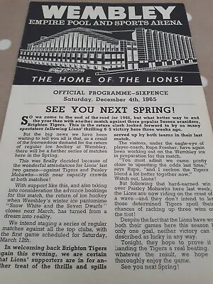 Wembley Lions V Brighton Tigers December 4th 1965 Ice Hockey Programme Empire • £1.99