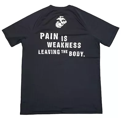 Marines Expert Brand Mens L Black Short Sleeve USA Pain Is Weakness Leaving Body • $19.95