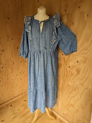 £35 • Buy AND / OR John Lewis Blue Chambray Cotton Buffet Midi Dress UK 16