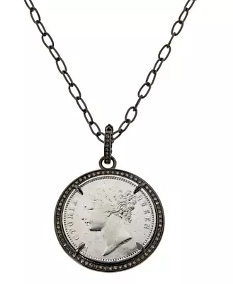 Sterling Silver Queen Victoria Silver Rupee Coin Diamond Accent Pendant Necklace • $298.98