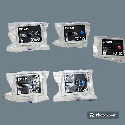 5 Genuine OEM Epson Ink Cartridges 2 Blck T0481   2 Cyan T0482   1 Magenta T0483 • $24.49