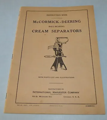 Original 1928 McCormick Deering Cream Separators Operators Manual CLEAN! • $34.99