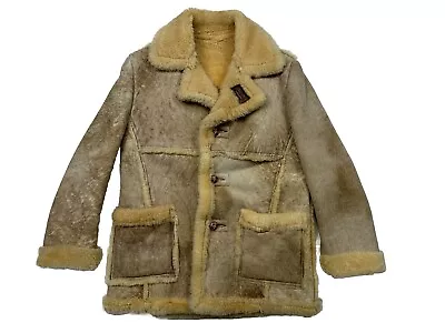 Schott NYC Sheepskin Shearling Vintage Leather Coat Jacket Size 44 • $249.95