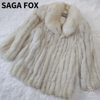 Saga Mink SAGA FOX Real Fur Coat Silver Tag Actress Collar From Japan Authentic • $181.71