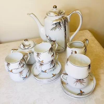 £60 • Buy Kutani China Silver Bamboo Birds Hand Painted Tea Coffee Full Set
