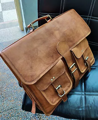 Men's Vintage Leather Messenger Briefcase Satchel Shoulder Laptop Bag 25 Inches • $64.86