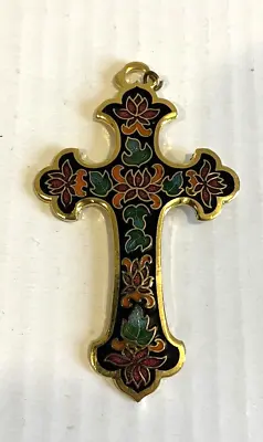 Vintage Enamel Religious Cross Charm Pendant Fleur De Lis Cross • $18