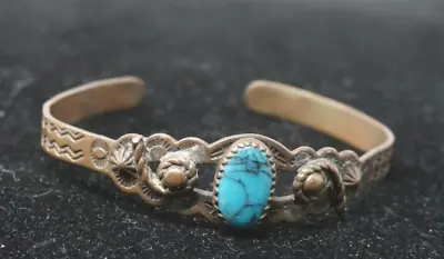 Vintage Navajo Bell Trading Post Solid Copper  Turquoise Child Bracelet • $29.99