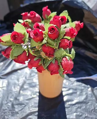 Mini Silk ROSE BUDS With LEAVES Burgandy  Wedding Bouquet DIY Crafts - 72 Pc • $8.20