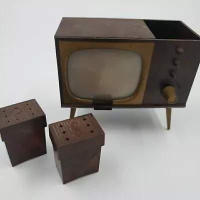 Vintage Console TV Salt And Pepper Shakers MCM 50s MOVES Tiny T-V Unique Set USA • $33.99