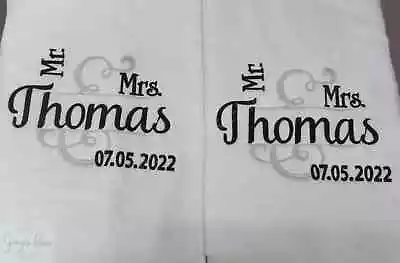 Personalised Monogrammed Wedding Anniversary Gift Towel Set Mr & Mrs • $70.78