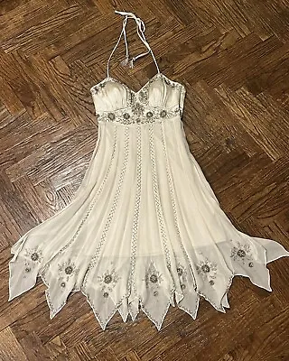 VTG Cache Y2K Silk Sleeveless Midi Embellished Beaded Evening Gown Dress 2 XS • $100