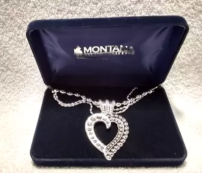 Montana Silversmiths Large Open Heart Pendant Rhinestones Triple Chain +Box ECU • $59.99