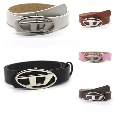 PU Leather Belt Letter D Diesel Metal Buckle Waist Belt Men Women Black Pants • £6.58