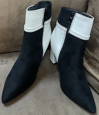 Womens Ankle Boots Sz 11.5 Black/white Trendy 4” Heels Fashion Super Cute!! • $29.99