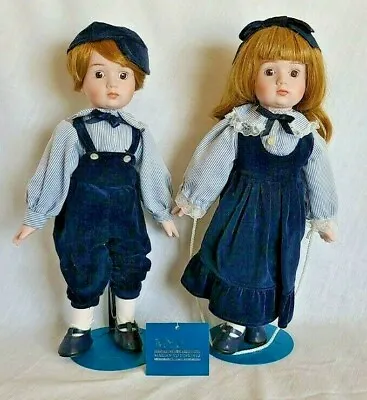 Vintage Marian Yu Twin Porcelain Doll Set Of 2 Boy Girl Brother Sis Tag 13  Tall • $40.50