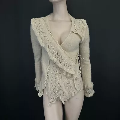 £16.96 • Buy Alex Bargoudian Pointelle Wrap Cardigan 12 Beige Tie Fastening Cross Over Luxury