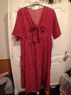 Vintage Style Red Polka Dot Dress Plus Size 2xl Bow Front • £10