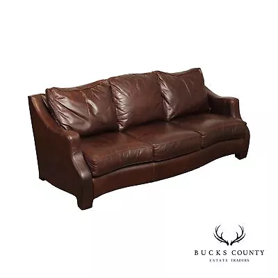 Thomasville Traditional Brown Leather Upholstered Sofa • $1995